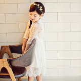 韩版女童蕾丝裙夏中袖连衣裙儿童公主长裙六一礼服裙中大童母女装