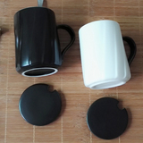 星巴克风黑白旋纹马克杯陶瓷情侣对杯带盖勺咖啡杯牛奶麦片水杯子
