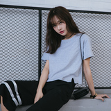 青蔷薇短袖T恤女夏季韩版纯色圆领短款宽松显瘦百搭学生上衣T980