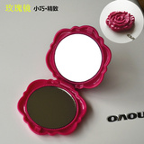 精致粉红玫瑰镜子迷你便携随身化妆镜折叠简约双面圆镜小镜子翻盖