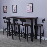 实木星巴克咖啡厅长条桌椅组合餐桌靠墙吧台桌椅 铁艺高脚椅桌子