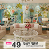 36客厅田园背景墙温馨浪漫沙发大型壁画花卉装修墙纸水彩手绘壁纸
