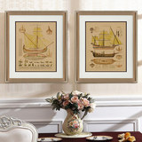 美式复古做旧装饰画 静物画 卧室挂画 壁柜画 玄关画 北欧 帆船