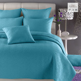 欧美风全棉床盖三件套出口纯色蓝色绣花绗缝被高品质空调被床罩被