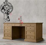 美式带抽屉简约实木书桌办公桌 橡木隔板实木书桌写字台