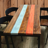 铁艺美式乡村复古实木做旧餐桌椅咖啡桌彩色长桌餐厅饭桌完美订制