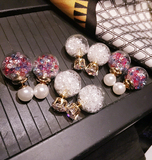 KOGIRL韩国代购实拍珍珠水晶钻石大圆球满天星双面耳钉