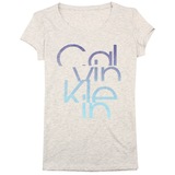 Calvin Klein CK女士彩色签名亮钉闪粉圆领短袖T恤 美国代购正品