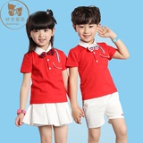 童装小学生夏季校服红白男童女童短袖套装儿童团体演出服幼儿园服