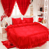 特价促销 圆床四件套 韩式红色贡缎提花公主婚庆新婚结婚圆床床品
