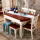 地中海可伸缩折叠圆形餐桌椅组合实木大户型白色餐台美式乡村饭桌