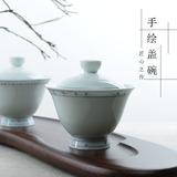 景德镇手绘青花瓷盖碗白瓷陶瓷功夫茶具三才碗杯敬茶碗泡茶壶茶杯