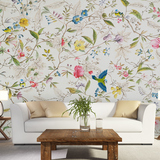 欧式花鸟树木复古墙纸 客厅电视背景墙壁纸 定制手绘大型壁画墙布