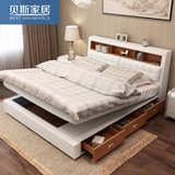 小户型皮床真皮床 储物床双人床1.8米软床高箱现代简约皮艺床婚床