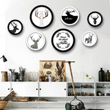 麋鹿北欧装饰画 餐厅 黑白圆形创意简欧玄关挂画有框画现代简约风