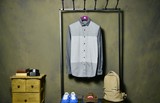 【一个鱼】时尚拼接设计全棉丝光棉面料男式修身长袖衬衣衬衫