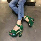 ido正品厂家专柜2016新款女鞋粗跟高跟防水台绿色真皮女凉鞋单鞋