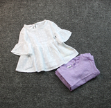 超薄纱布棉！夏款女童短袖T恤 0-1-2-3-4岁宝宝纯棉娃娃衫喇叭袖