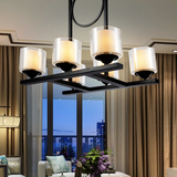 现代新中式客厅灯具简约长方形仿古铁艺餐厅双层玻璃灯罩吧台吊灯