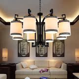 新中式客厅吊灯现代简约茶楼卧室布艺灯罩吊灯