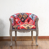 美式椅复古做旧纽扣围椅全实木休闲欧式咖啡扶手软餐椅法式地中海