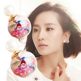 原创设计韩国透明玻璃球灯泡彩色水钻大小气泡耳钉双面耳环耳饰女