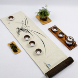 手绘桌旗棉麻中式典雅手工高档新款包邮中国风吸水茶席茶茶几桌垫