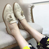 2016秋季新款韩版布洛克雕花单鞋尖头平跟鞋学院风复古女鞋子潮鞋