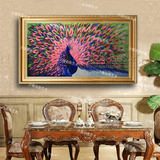 孔雀油画纯手绘装饰画客厅餐厅玄关书房厚油壁画抽象动物横幅挂画