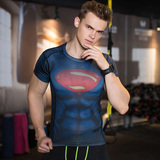 包邮超人健身紧身衣男短袖t恤美国队长跑步运动速干弹力压缩衣