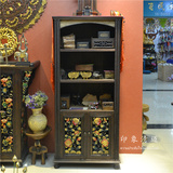 泰国进口特色家具 彩色雕花藤皮展示架子 书架  东南亚风格储物柜