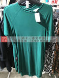 HM H&M女装专柜正品代购 后系扣竖条纹针织短袖连衣裙黑/绿原199