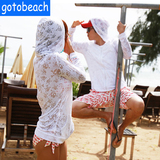 韩国印花情侣防晒衣长袖超薄透明空调衫沙滩衣比基尼罩衫外套包邮