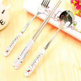 Hello Kitty旅行便携式餐具套装韩版可爱儿童筷子叉子勺子三件套