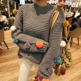2016秋季爆款东大门韩国代购新款韩版女装套头毛衣女球球外套羊毛