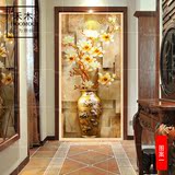 现代中式瓷砖背景墙花瓶玄关瓷砖背景墙欧式彩雕过道走廊3d富贵花