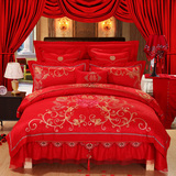 婚庆四件套结婚礼床上用品全棉婚房六八十多件套件床品大红贡缎