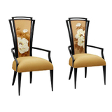 新中式家具 餐椅 餐厅扶手牡丹休闲椅 水曲柳实木布艺餐椅 书椅