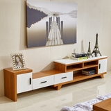 北欧宜家创意伸缩电视柜茶几组合木纹色简约小户型客厅地柜实木