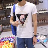 夏季GXG Dream短袖T恤修身圆领上衣男青年拼接3D印花t恤打底衫潮