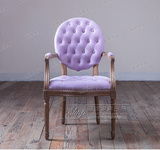 新款特价美式法式乡村布艺餐椅地中海田园公主化妆椅橡木实木书椅