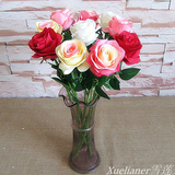 仿真玫瑰花塑料花假花单支客厅装饰花束绢花餐桌摆件花艺室内花卉