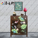 新中式彩绘香樟木实木带门杂物收纳柜餐边装饰鞋柜客厅矮柜家具