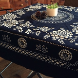 外贸复古中式非物质文化桌布民族蓝纯中式特色手工印花传承桌布