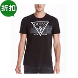 [现货]Guess 100%纯棉圆领男式T恤纽约背景经典三角logo潮男必备