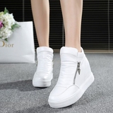 春季新款韩版高帮白色运动鞋双拉链厚底内增高学生单鞋休闲女鞋潮