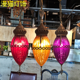 漫咖啡厅灯具彩色玻璃小吊灯西餐厅吧台卡座复古创意铜艺琉璃灯饰