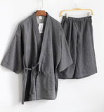 外贸日本男士纯棉纱布和服 日式睡衣汗蒸服 夏中袖短裤家居服套装