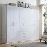 现代简约卧室家具 定制板式衣橱白色烤漆大容量六门整体衣柜