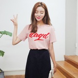 韩国已预订Cherrykoko韩国代购女装纯棉圆领字母粉色短袖T恤JL11